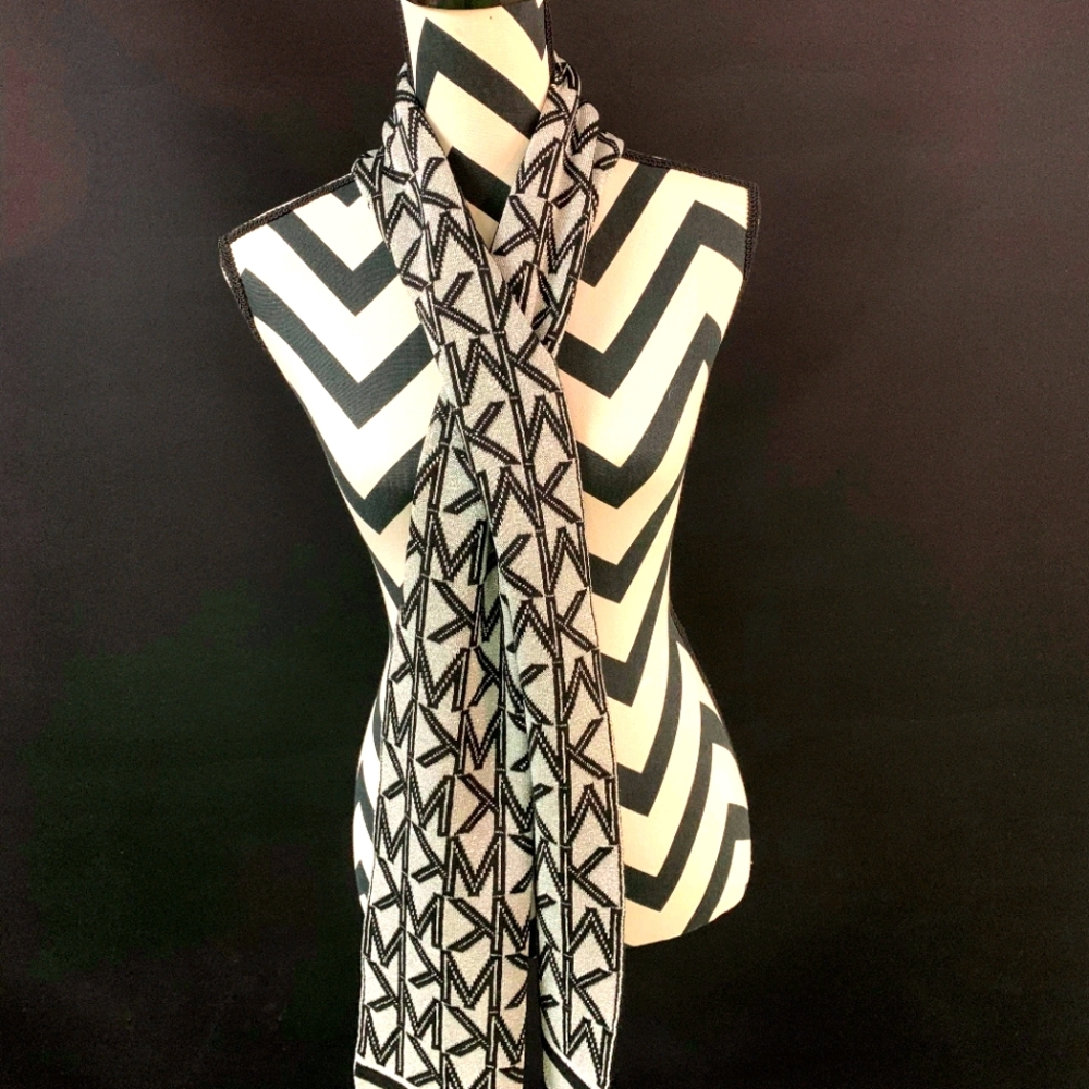 Black and silver Michael Kors logo scarf